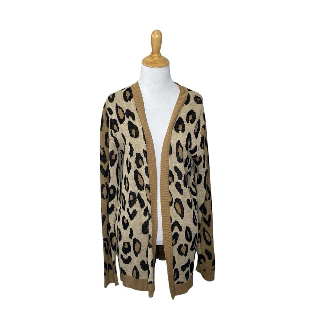 APT. 9 Leopard Print  Long Sleeve Open Front Cozy Cardigan Size Large Womens